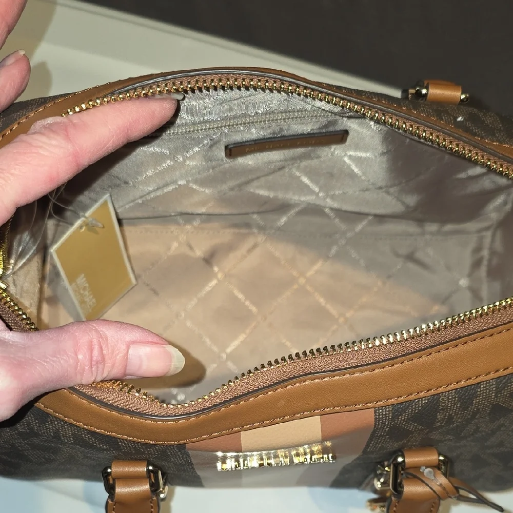 Michael Kors Brown and Tan Striped Satchel with Matching Wallet - Picture 10 of 15